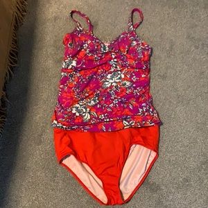 Lands End tankini orange and pink size 18